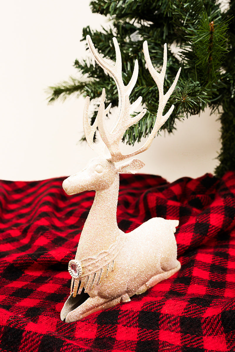 11.75 x 9.5 Magical Winter White Reindeer Decor HH Howdy Honey
