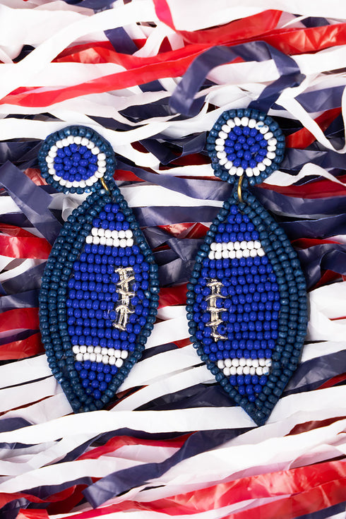 Win The Fight Blue and White Football Earrings