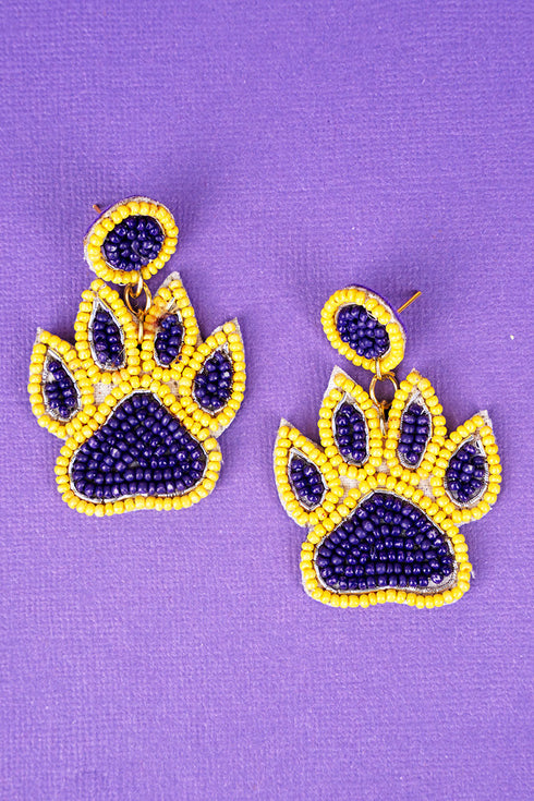 Win The Day Purple and Yellow Paw Earrings