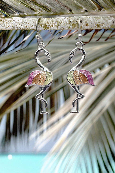 Island Hues Flamingo Silvertone Earrings