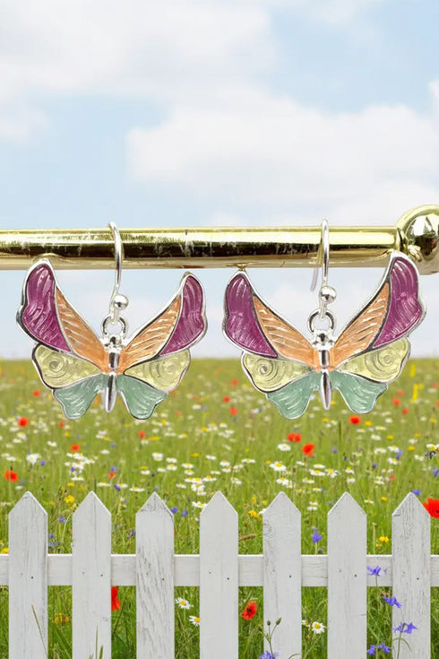 Island Hues Butterfly Silvertone Earrings