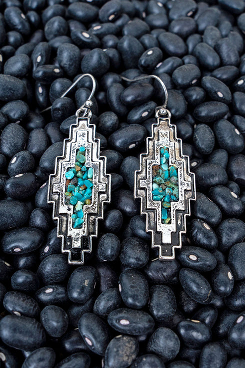 Turquoise Flintrock Mesa Silvertone Earrings