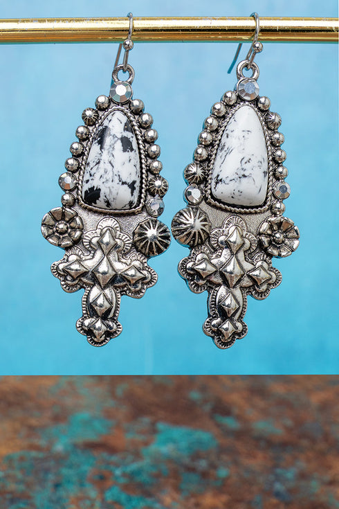Howlite Desert Grace Silvertone Earrings
