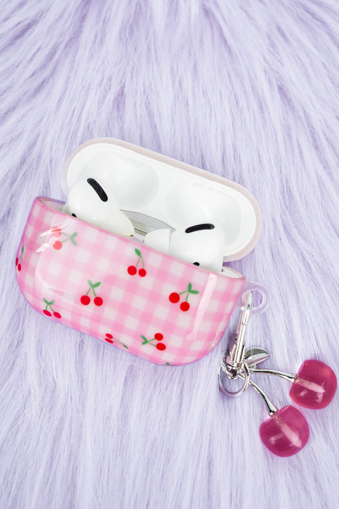Pink Cherry Check Earbud Holder