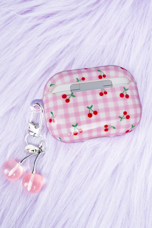 Pink Cherry Check Earbud Holder
