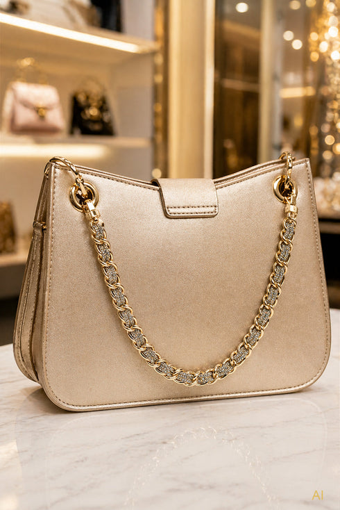 Iridescent It Girl Goldtone Purse + Pants Chain
