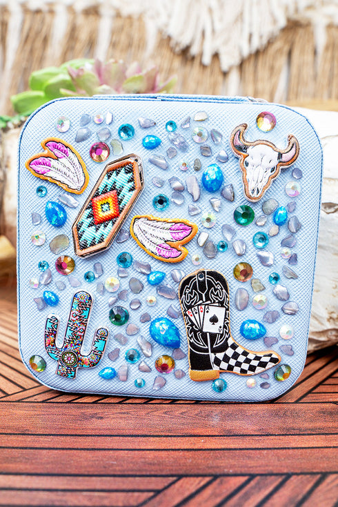 Outlaw Spirit Embellished Blue Small Travel Jewelry Box