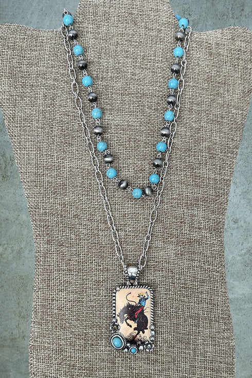 Wild Range Rider Turquoise & Silver Pearl Layered Necklace