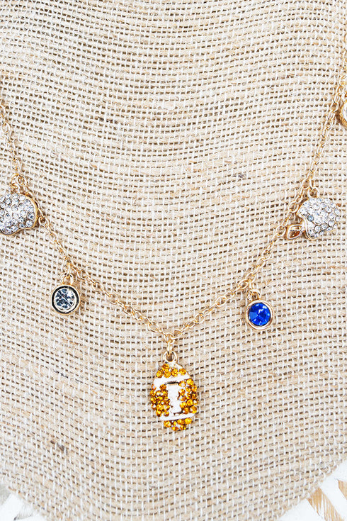 Blue & Gold Crystal Gridiron Glitz Charm Necklace