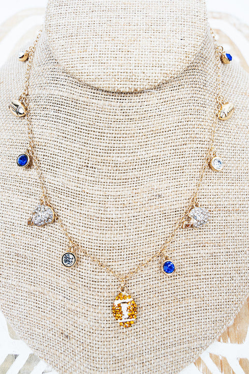 Blue & Gold Crystal Gridiron Glitz Charm Necklace