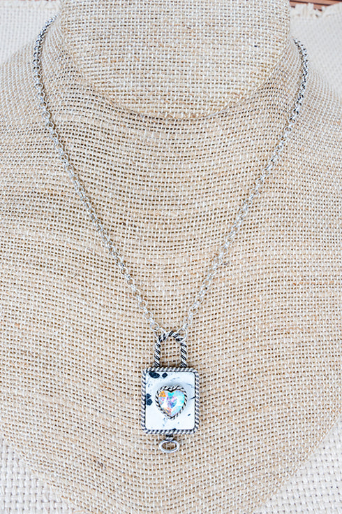 White Locked In Love Crystal & Silvertone Necklace