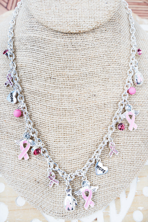 Wings of Hope Silvertone Charm Necklace