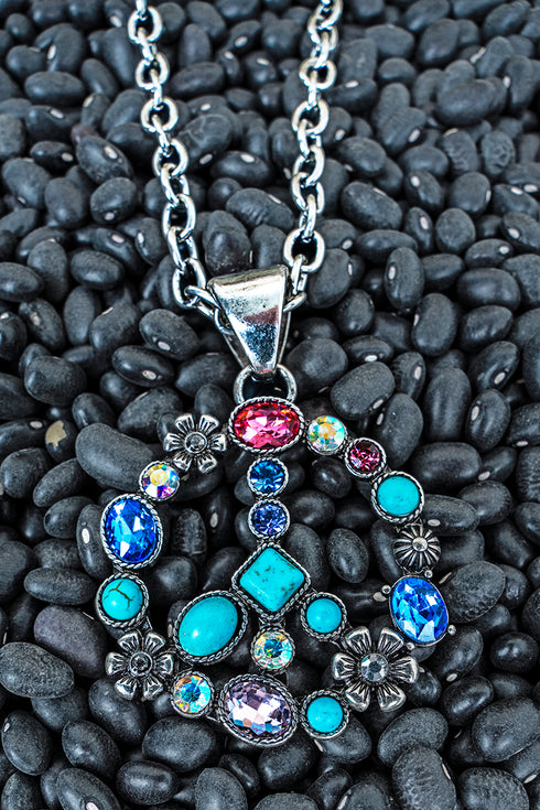 Colorful Stardust Peace Silvertone Necklace