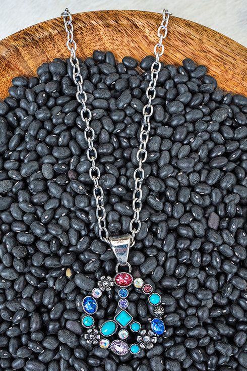 Colorful Stardust Peace Silvertone Necklace