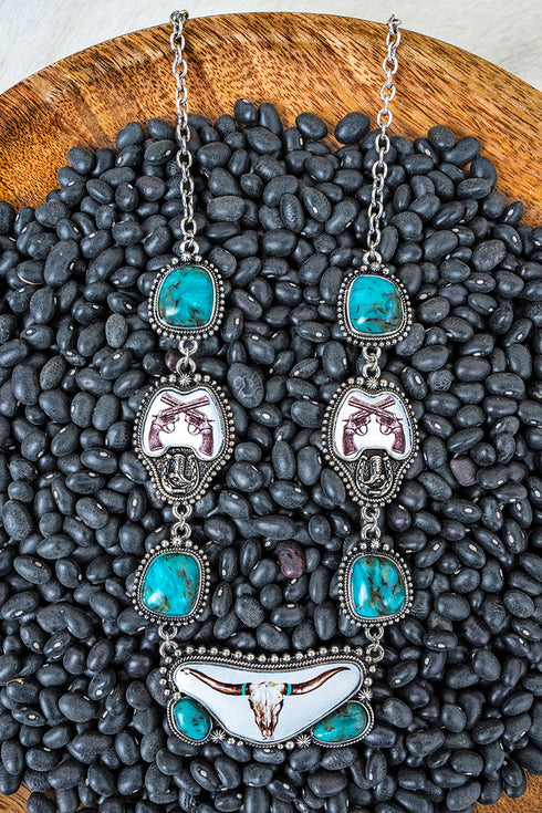 Longhorn Pistol Pass Turquoise & Silvertone Necklace