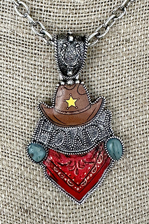 Old West Howdy Silvertone Necklace