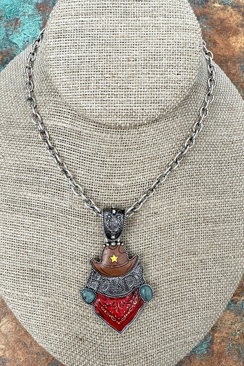 Old West Howdy Silvertone Necklace