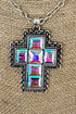 Iridescent Havenrock Cross Silvertone Necklace