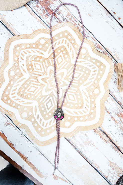 Rodeo Radiance Pink Crystal Bolo Necklace