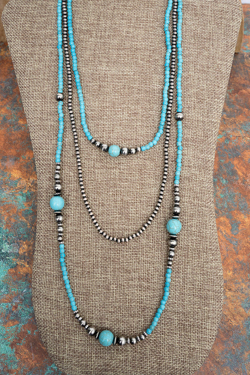 Tessa Turquoise & Silver Pearl Layered Necklace