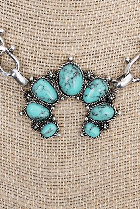 Turquoise Naja Linked in Stone Silvertone Necklace