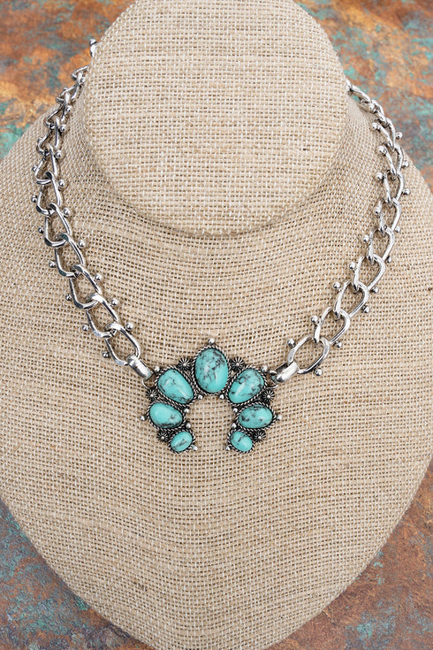 Turquoise Naja Linked in Stone Silvertone Necklace