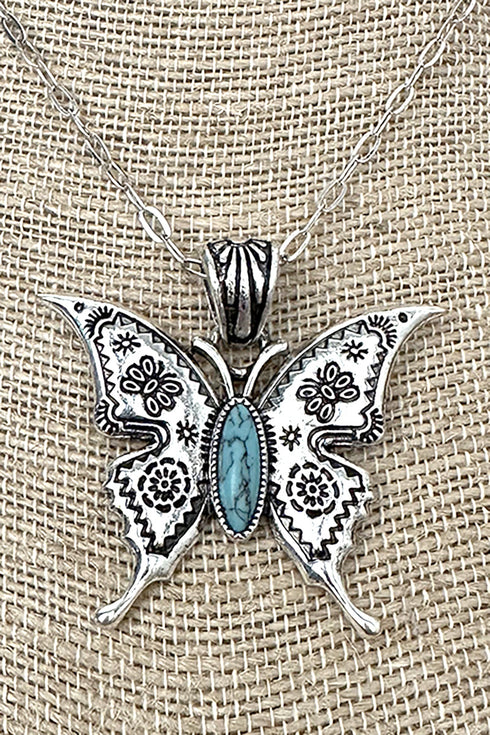 Turquoise Desert Flutter Silvertone Necklace