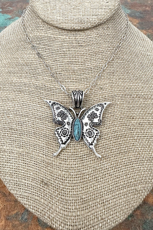 Turquoise Desert Flutter Silvertone Necklace
