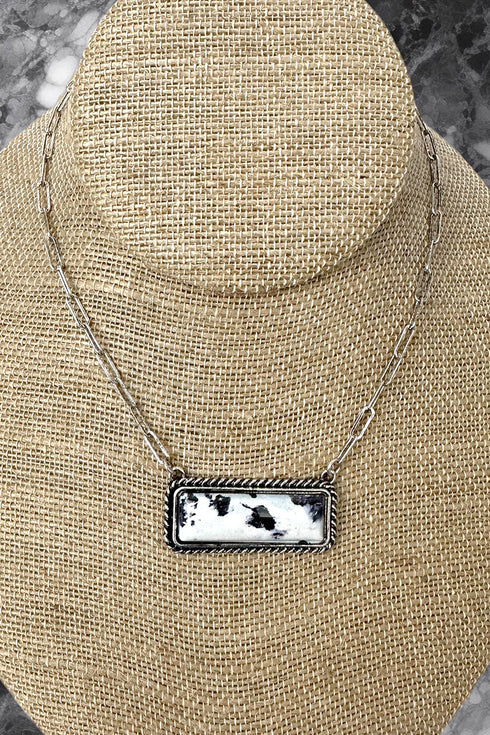 White & Black Ridgeline Silvertone Necklace