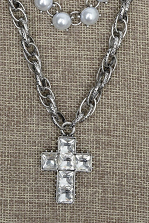 Cowgirl Grace & Glam Silvertone and Pearl Layered Necklace