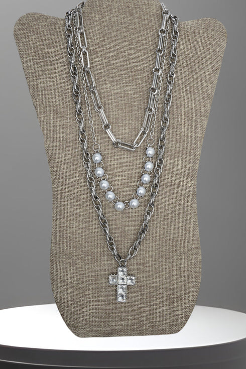 Cowgirl Grace & Glam Silvertone and Pearl Layered Necklace