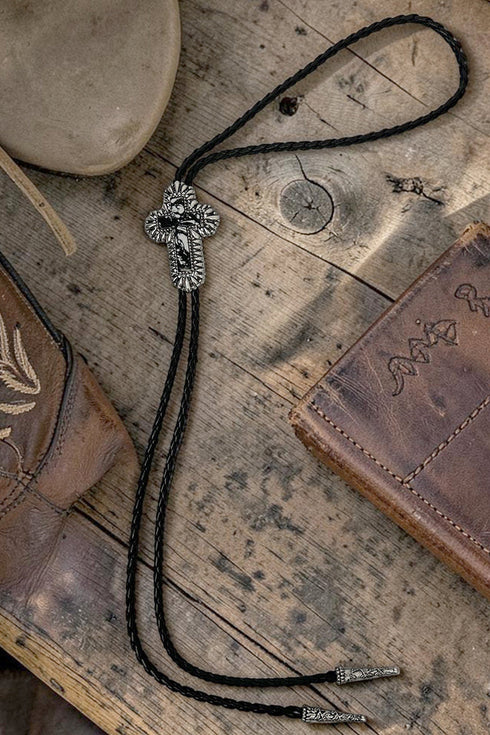 Black Marble Mesa Cross Bolo Tie Necklace