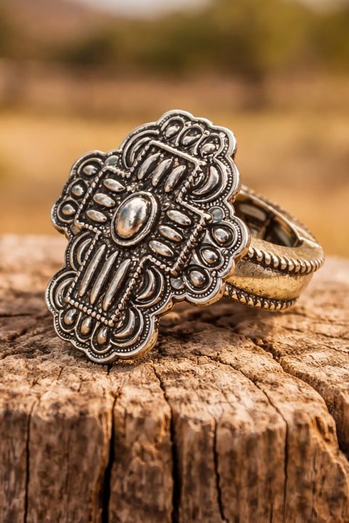 Soulfire Cross Silvertone Stretch Ring