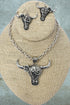 Sunpetal Steer Silvertone Necklace and Earring Set