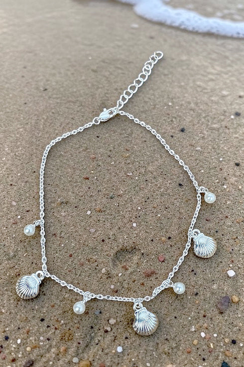 Palma Pearl Seashell Silvertone Charm Anklet