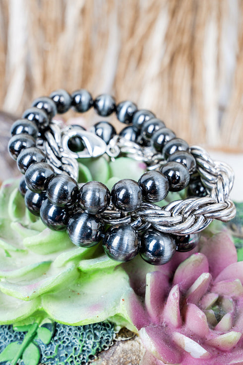 Twist Of Fate Chain & Silver Pearl Bracelet Set