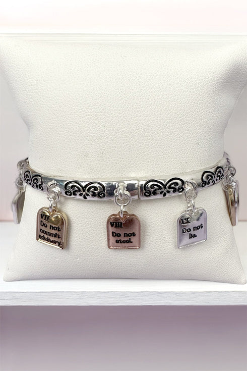 10 Commandments Tri-Tone Charm Bracelet