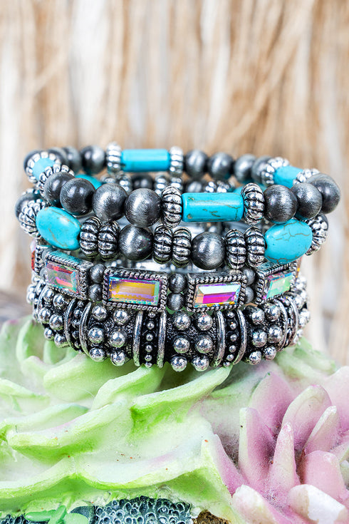 Trailblazer Glow Turquoise & Silvertone Bracelet Set