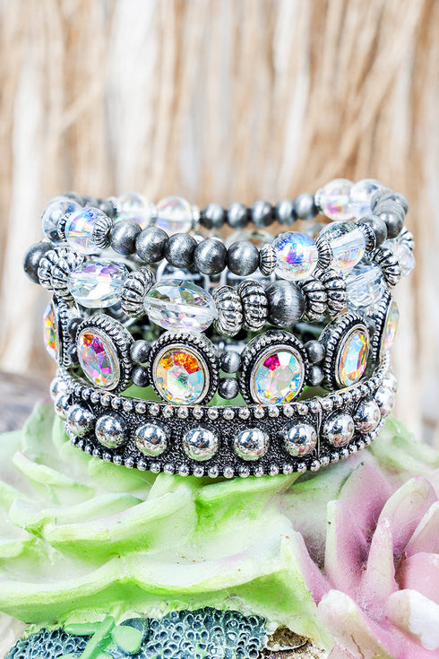 Iridescent Moonlit Mesa Silvertone Bracelet Set