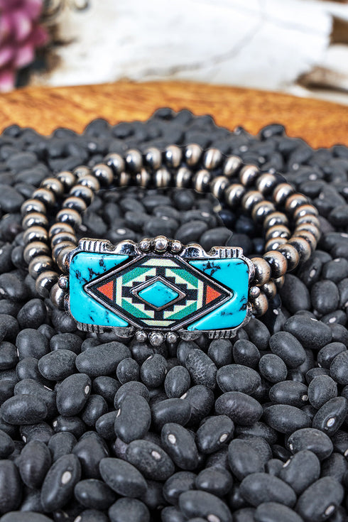 Turquoise Multi Albuquerque Silver Pearl Bracelet