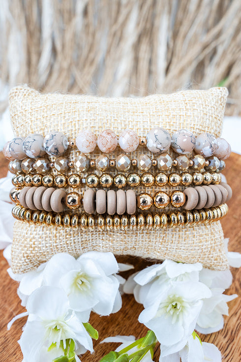 Uptown Allure Brown and Goldtone Beaded Bracelet Set
