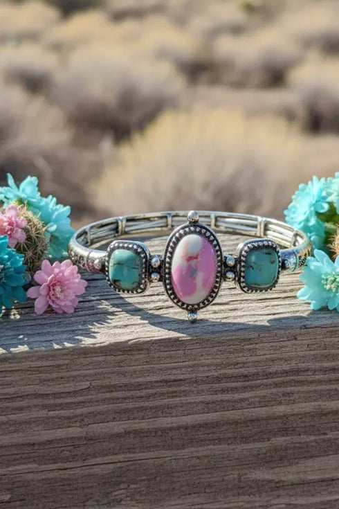 Turquoise Sugarland Hearts Silvertone Stretch Bracelet