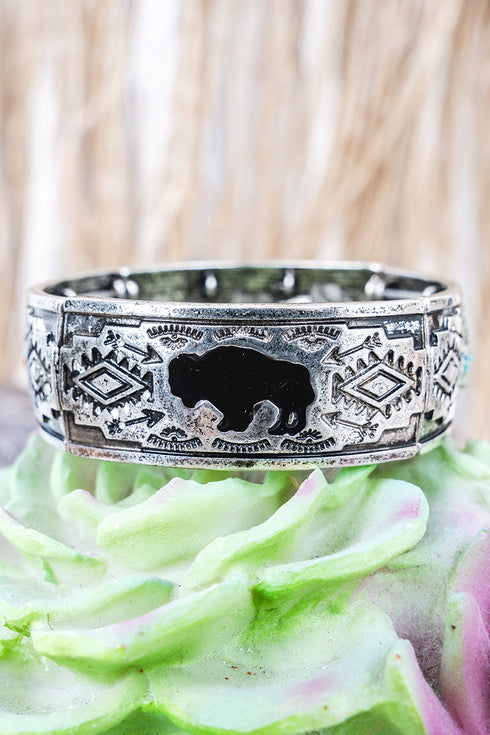 Turquoise Taos Flintrock Plains Silvertone Bracelet