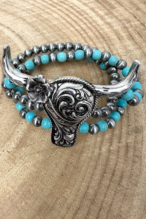 Sunpetal Steer Turquoise & Silver Pearl Bracelet