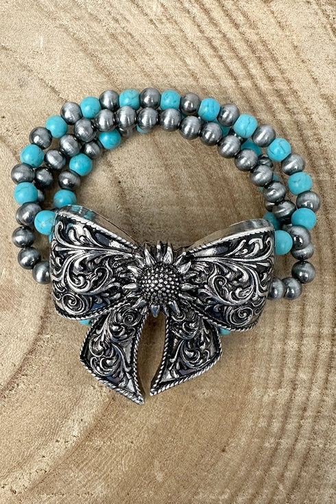 Prairie Ribbon Turquoise & Silver Pearl Bracelet
