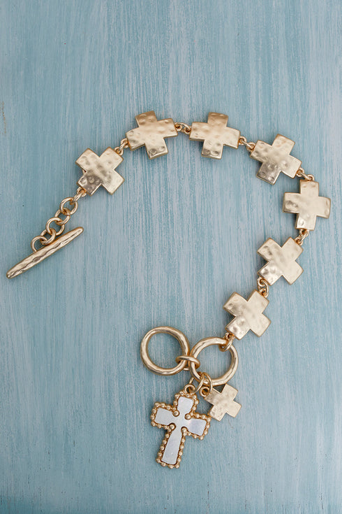 Linked in Faith Matte Goldtone Charm Toggle Bracelet