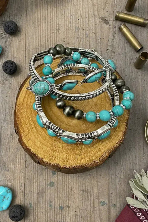 Noble Ranch Turquoise & Silvertone Bracelet Set