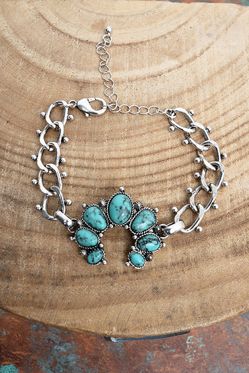 Turquoise Naja Linked in Stone Silvertone Bracelet