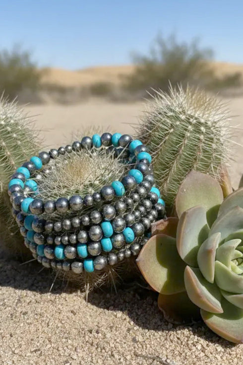 Marianna Turquoise & Silver Pearl Bracelet Set