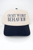 On My Worst Behavior Embroidered Five Panel Twill Cap